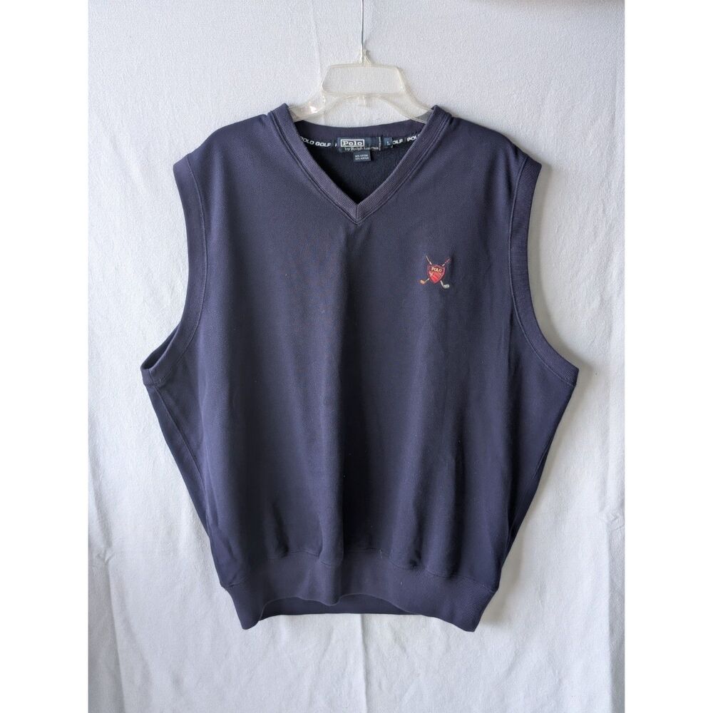 Y2K Polo Ralph Lauren V-Neck Golf Sweater Vest Navy Blue Men's Size Large